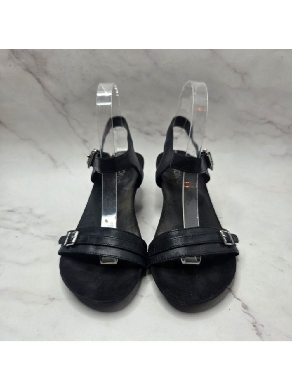 Vionic Laurie Black Leather Wedges Strappy Sandals Women's 7 - Picture 2 of 8